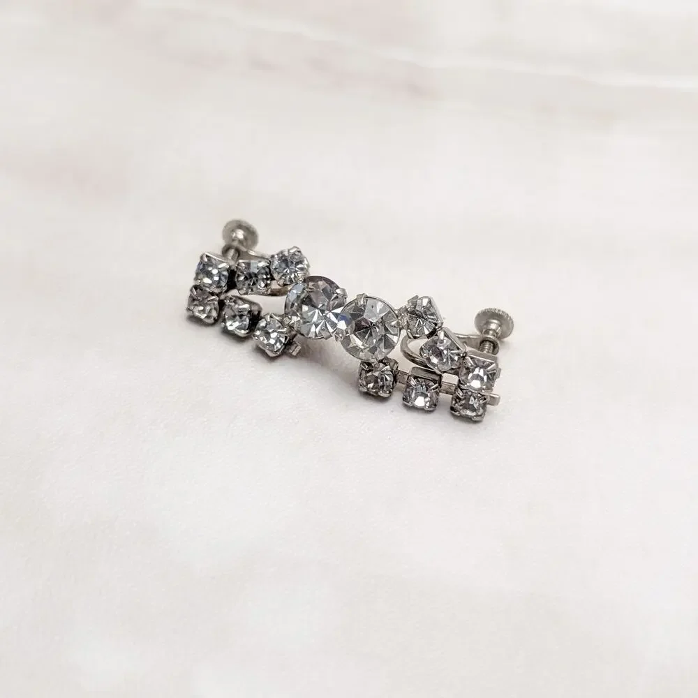 Vintage Screw On Earrings Stylish and Elegant Clear Gem Statement Drop Dangle